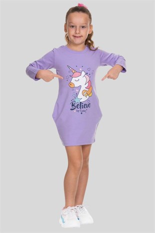 3-8 Yaş Kız Çocuk Unicorn Sweat Elbise